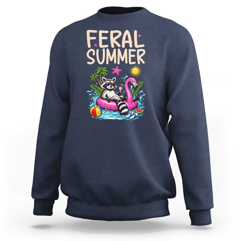 Funny Beach Raccoon Sweatshirt Feral Summer Vacation Gift