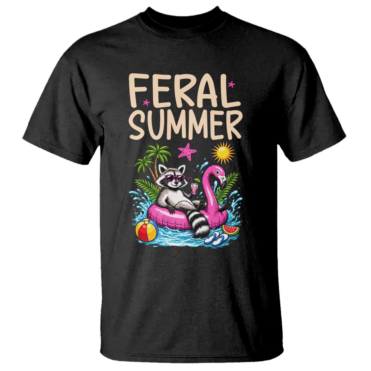 Funny Beach Raccoon T Shirt Feral Summer Vacation Gift