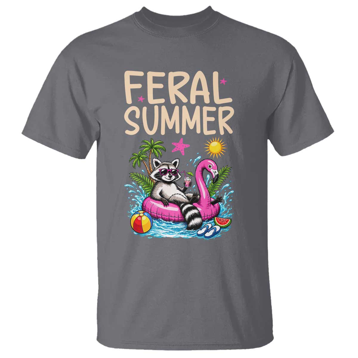 Funny Beach Raccoon T Shirt Feral Summer Vacation Gift