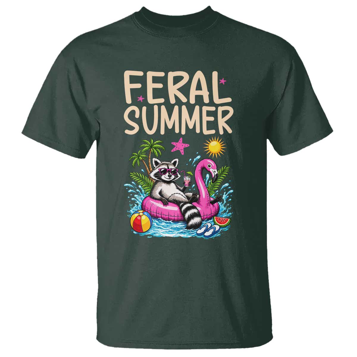 Funny Beach Raccoon T Shirt Feral Summer Vacation Gift
