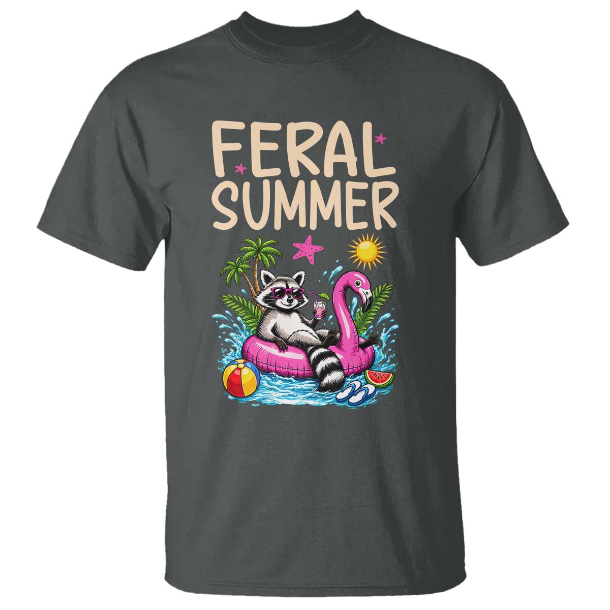 Funny Beach Raccoon T Shirt Feral Summer Vacation Gift