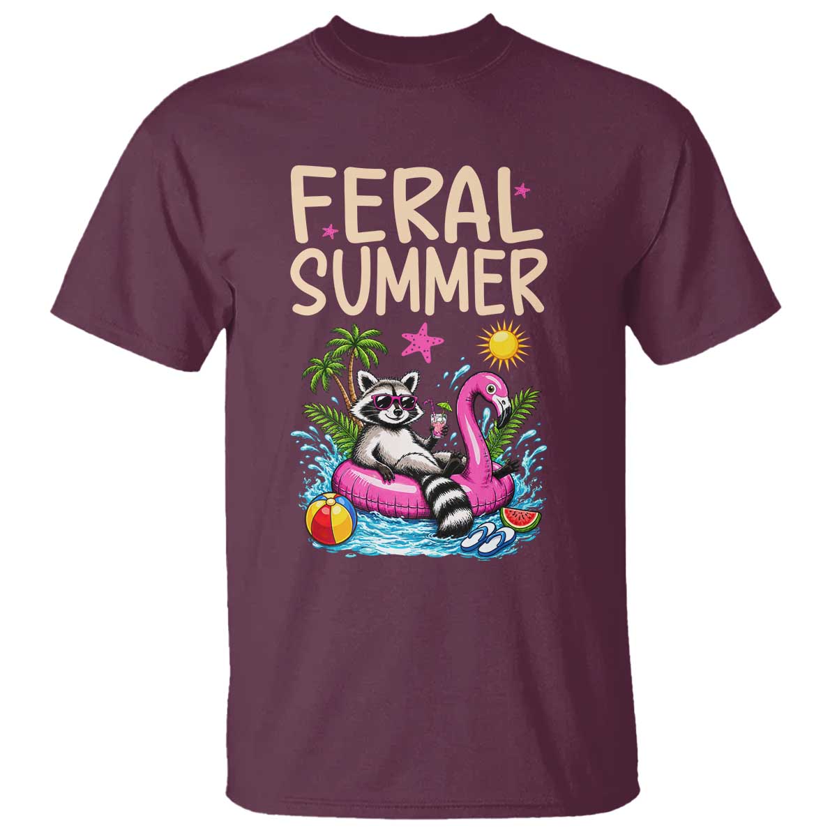 Funny Beach Raccoon T Shirt Feral Summer Vacation Gift