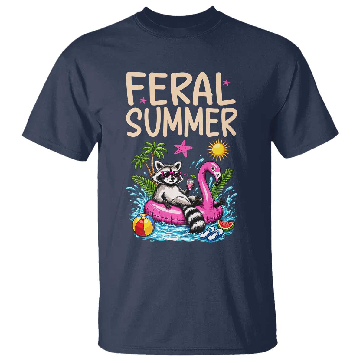 Funny Beach Raccoon T Shirt Feral Summer Vacation Gift