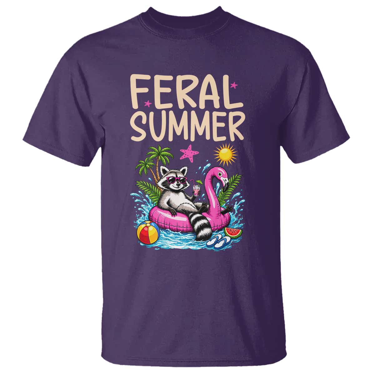 Funny Beach Raccoon T Shirt Feral Summer Vacation Gift