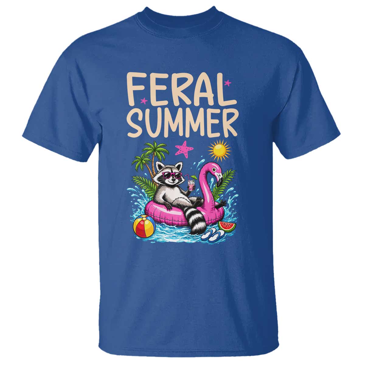 Funny Beach Raccoon T Shirt Feral Summer Vacation Gift