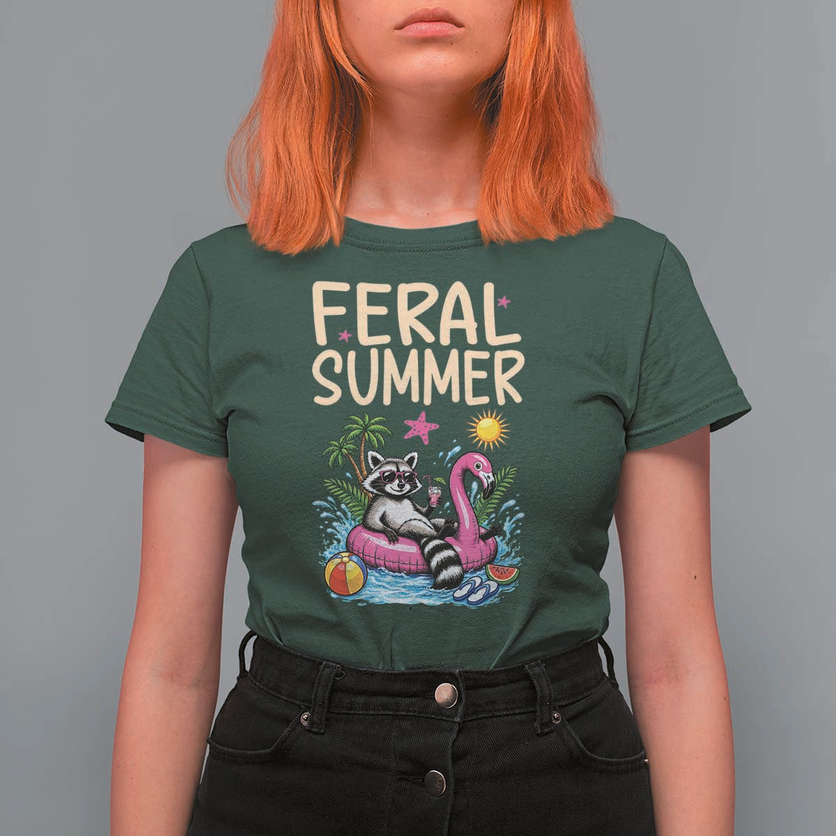 Funny Beach Raccoon T Shirt For Women Feral Summer Vacation Gift