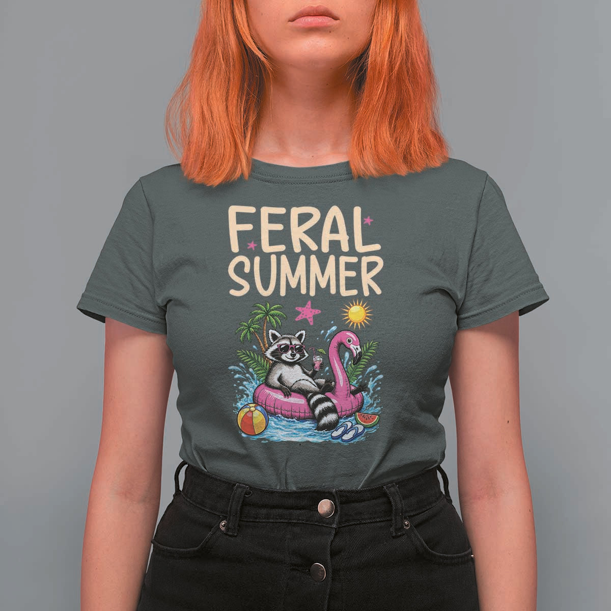 Funny Beach Raccoon T Shirt For Women Feral Summer Vacation Gift