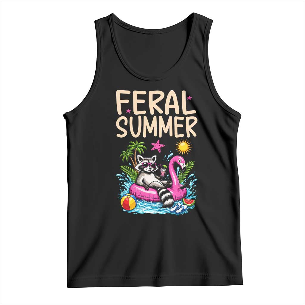 Funny Beach Raccoon Tank Top Feral Summer Vacation Gift