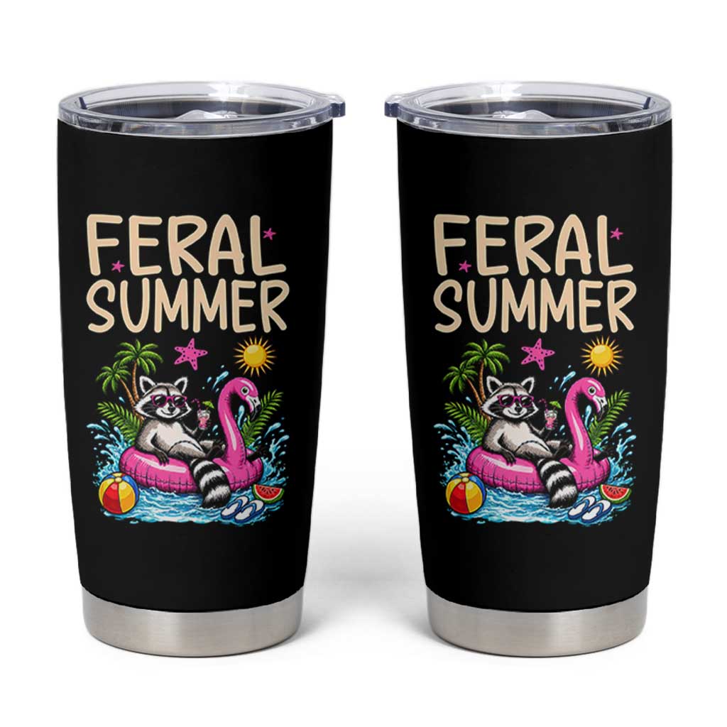 Funny Beach Raccoon Tumbler Cup Feral Summer Vacation Gift