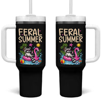 Funny Beach Raccoon Tumbler With Handle Feral Summer Vacation Gift