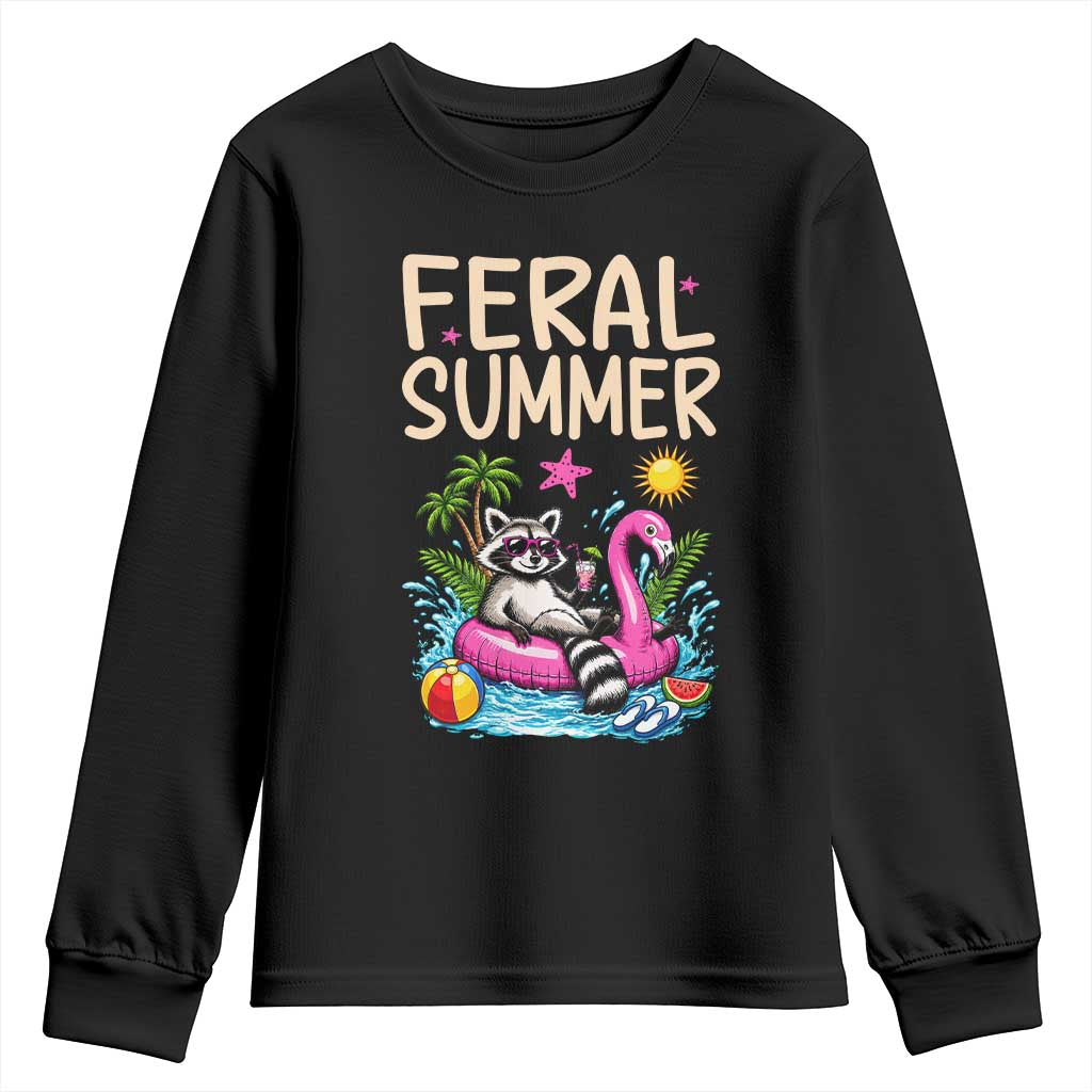 Funny Beach Raccoon Youth Sweatshirt Feral Summer Vacation Gift