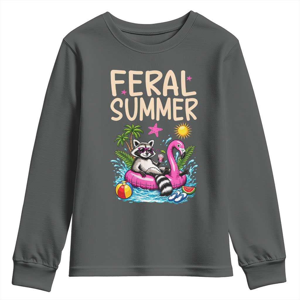 Funny Beach Raccoon Youth Sweatshirt Feral Summer Vacation Gift