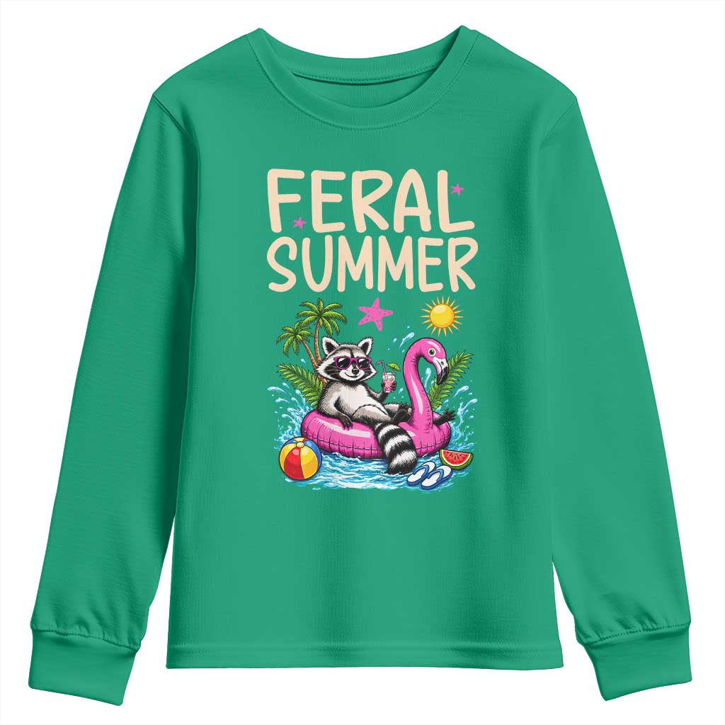 Funny Beach Raccoon Youth Sweatshirt Feral Summer Vacation Gift