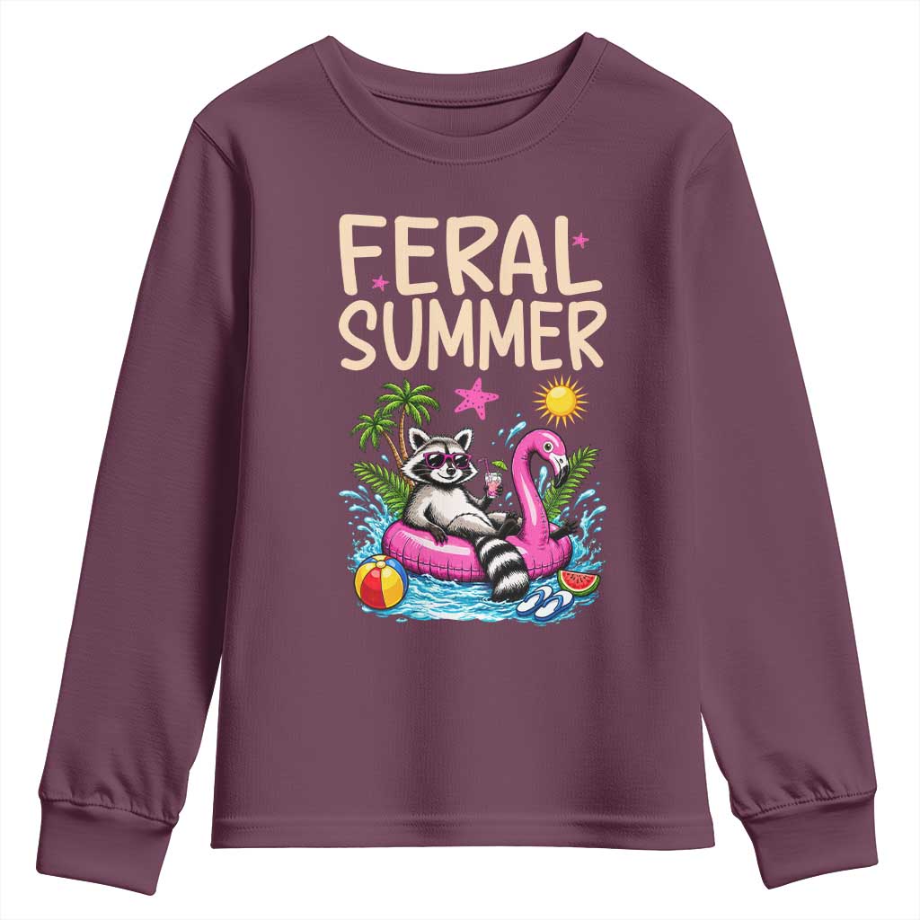 Funny Beach Raccoon Youth Sweatshirt Feral Summer Vacation Gift