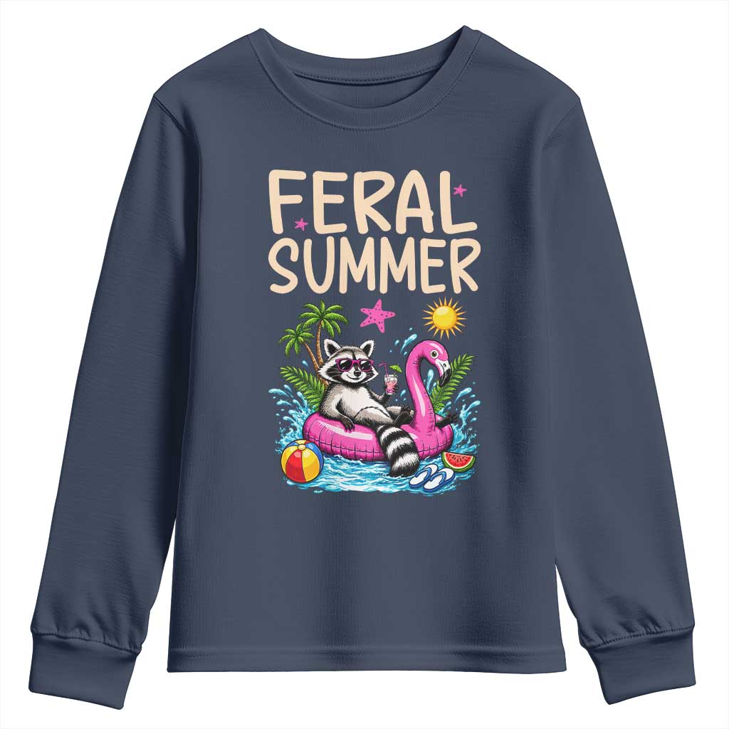 Funny Beach Raccoon Youth Sweatshirt Feral Summer Vacation Gift