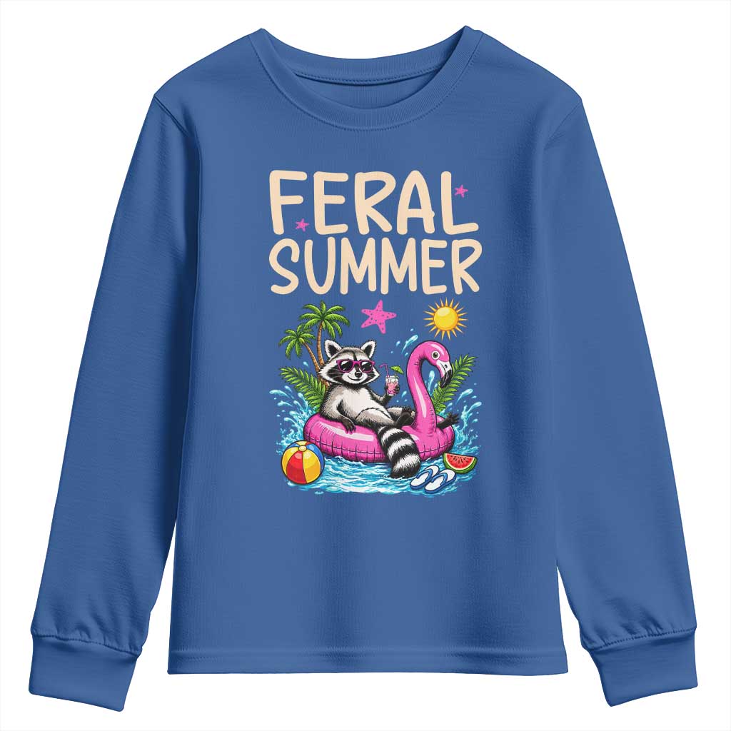 Funny Beach Raccoon Youth Sweatshirt Feral Summer Vacation Gift