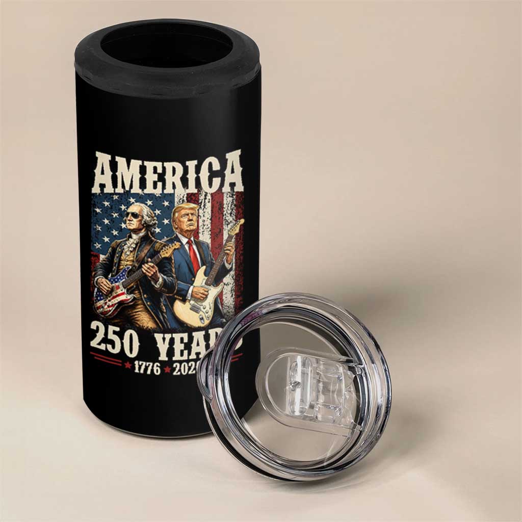 250 Years America Anniversary 4 in 1 Can Cooler Tumbler Vintage President Playing Guitar 4th of July