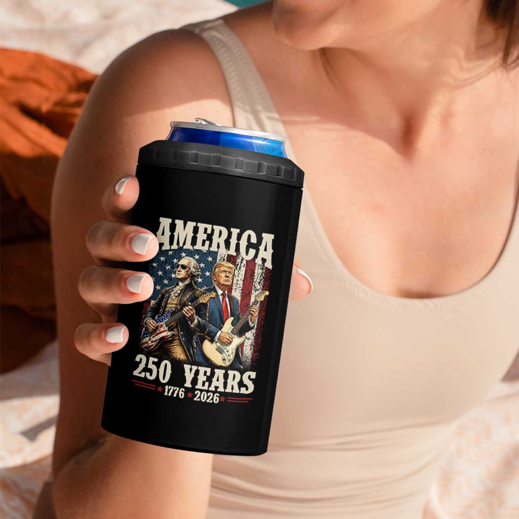 250 Years America Anniversary 4 in 1 Can Cooler Tumbler Vintage President Playing Guitar 4th of July