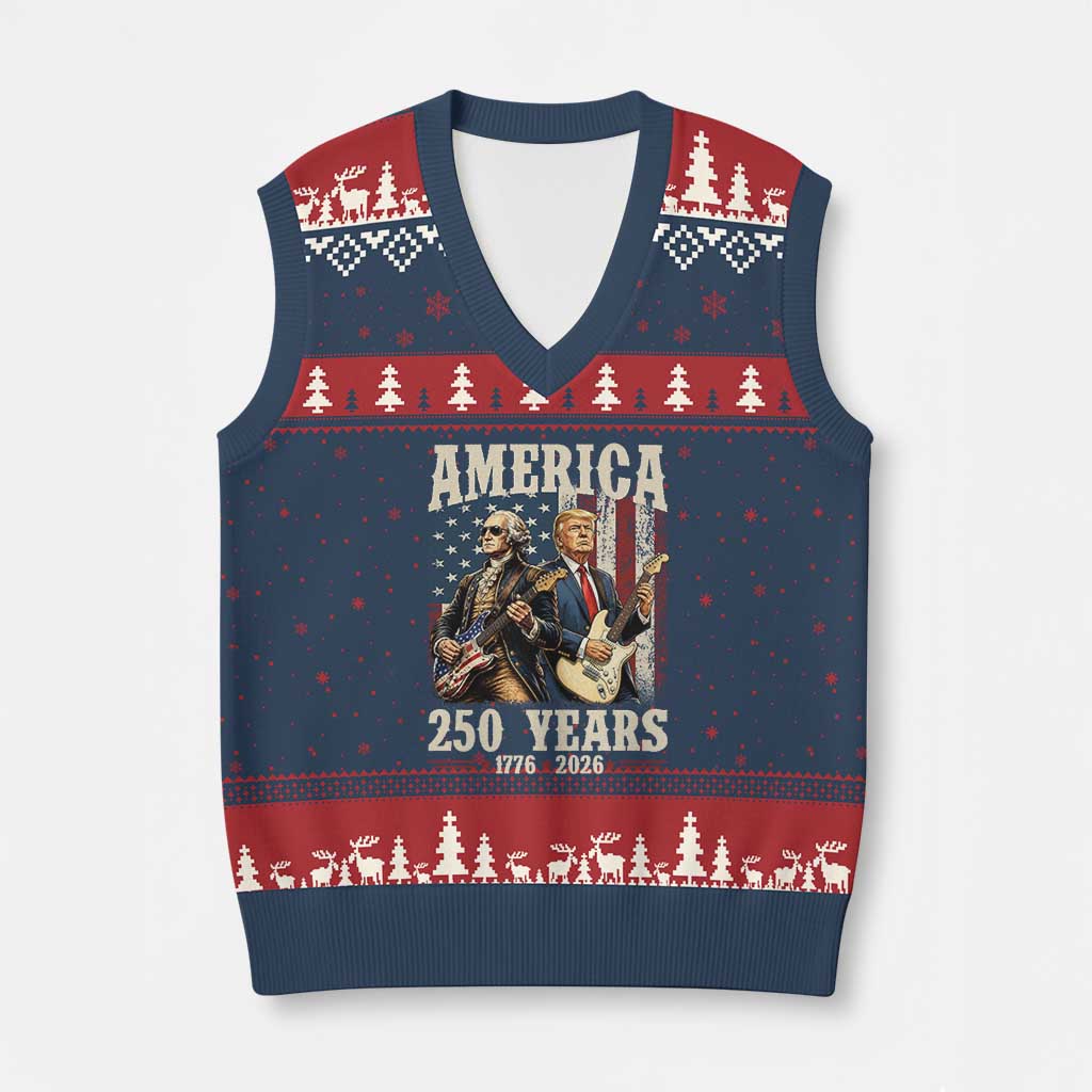 250 Years America Anniversary V-Neck Knit Sweater Vest Vintage President Playing Guitar 4th of July