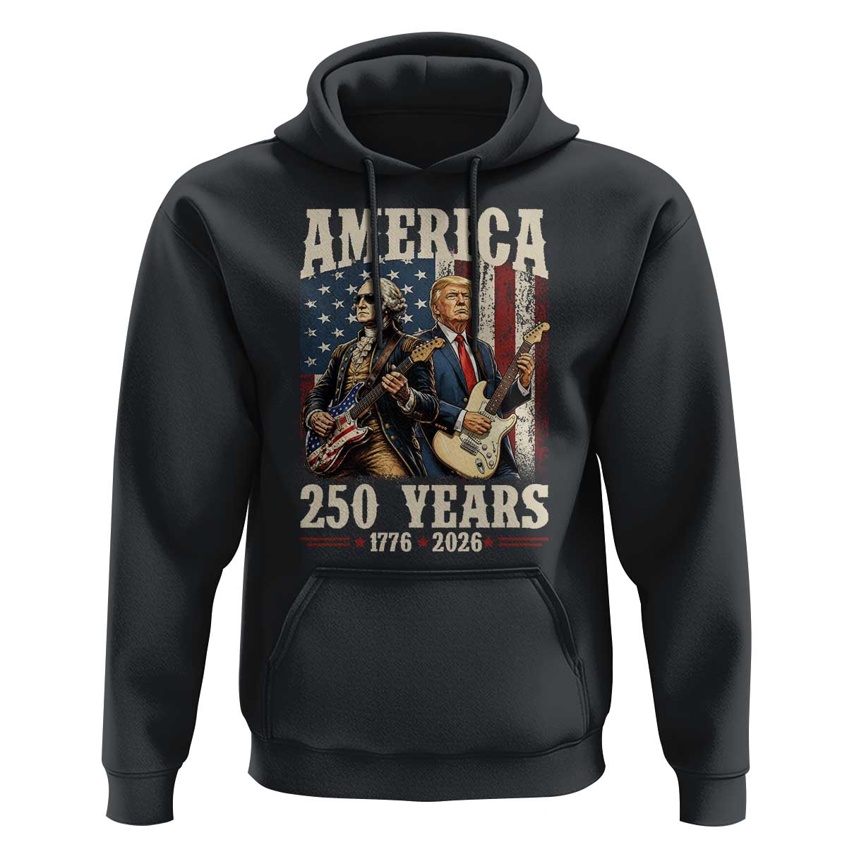 250 Years America Anniversary Hoodie Vintage President Playing Guitar 4th of July