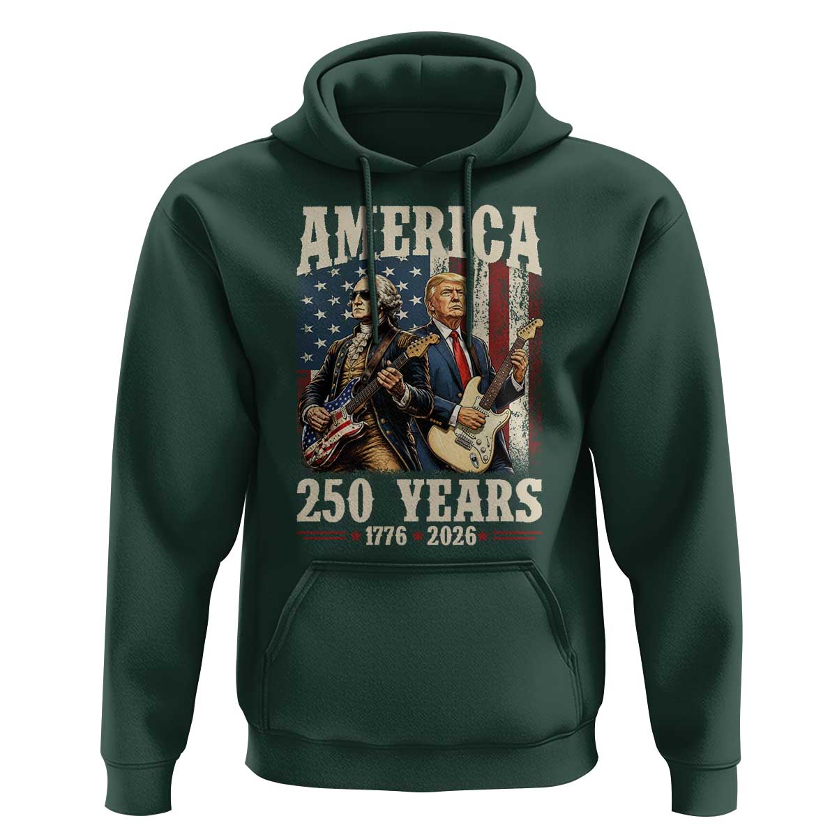 250 Years America Anniversary Hoodie Vintage President Playing Guitar 4th of July
