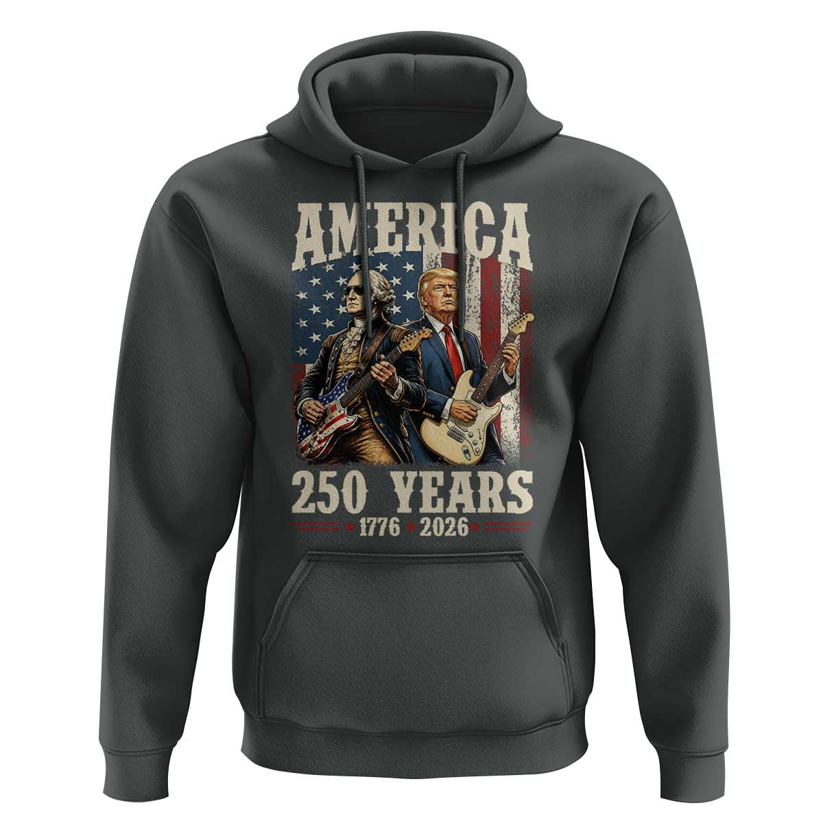 250 Years America Anniversary Hoodie Vintage President Playing Guitar 4th of July