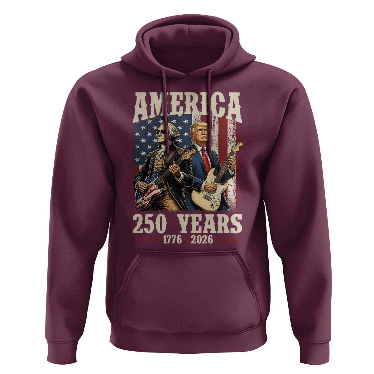 250 Years America Anniversary Hoodie Vintage President Playing Guitar 4th of July