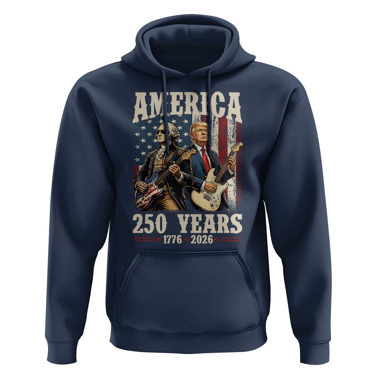 250 Years America Anniversary Hoodie Vintage President Playing Guitar 4th of July
