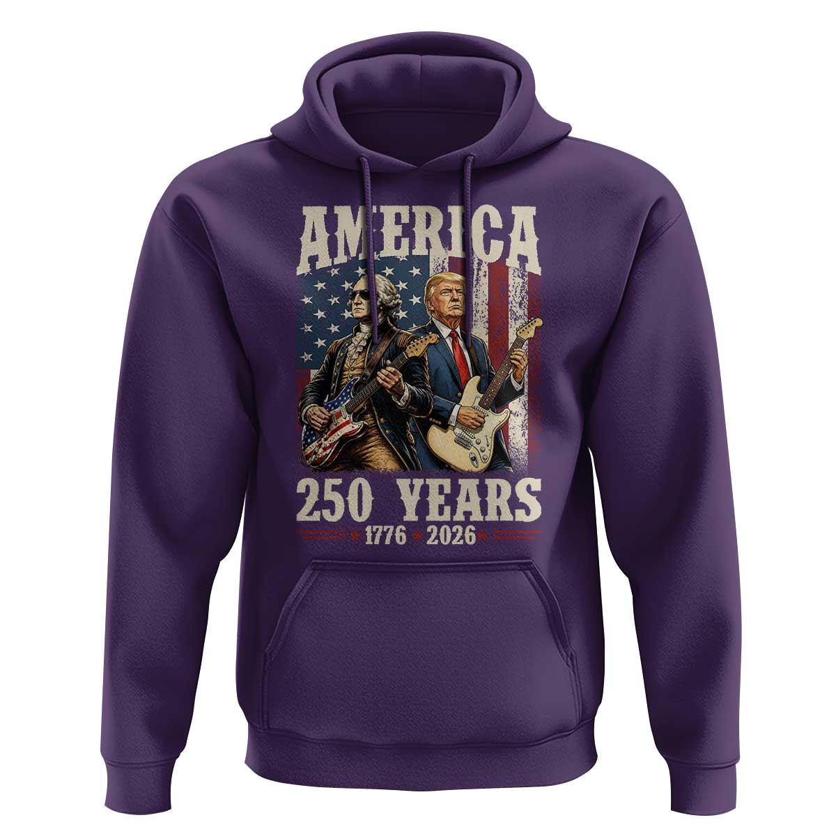 250 Years America Anniversary Hoodie Vintage President Playing Guitar 4th of July
