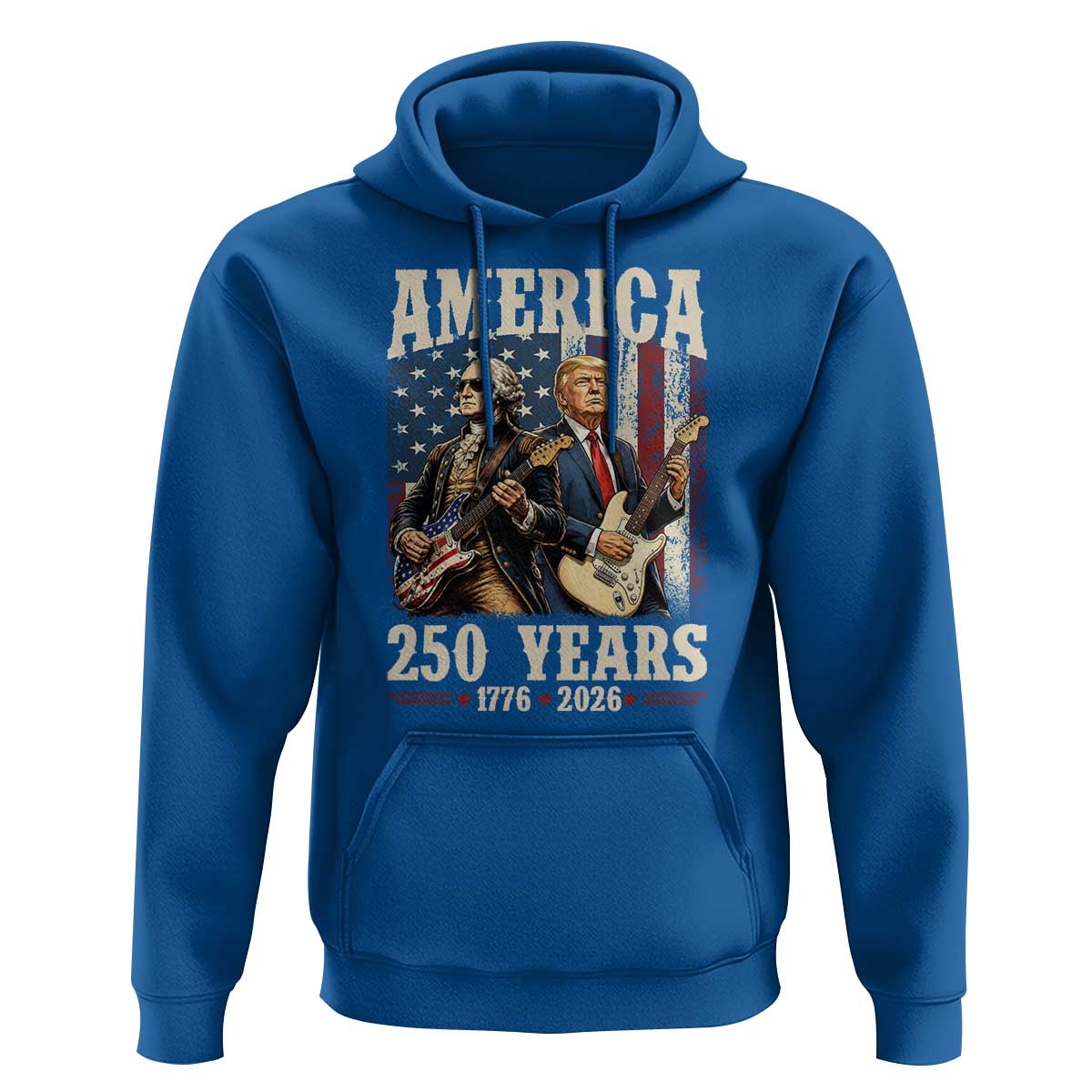 250 Years America Anniversary Hoodie Vintage President Playing Guitar 4th of July