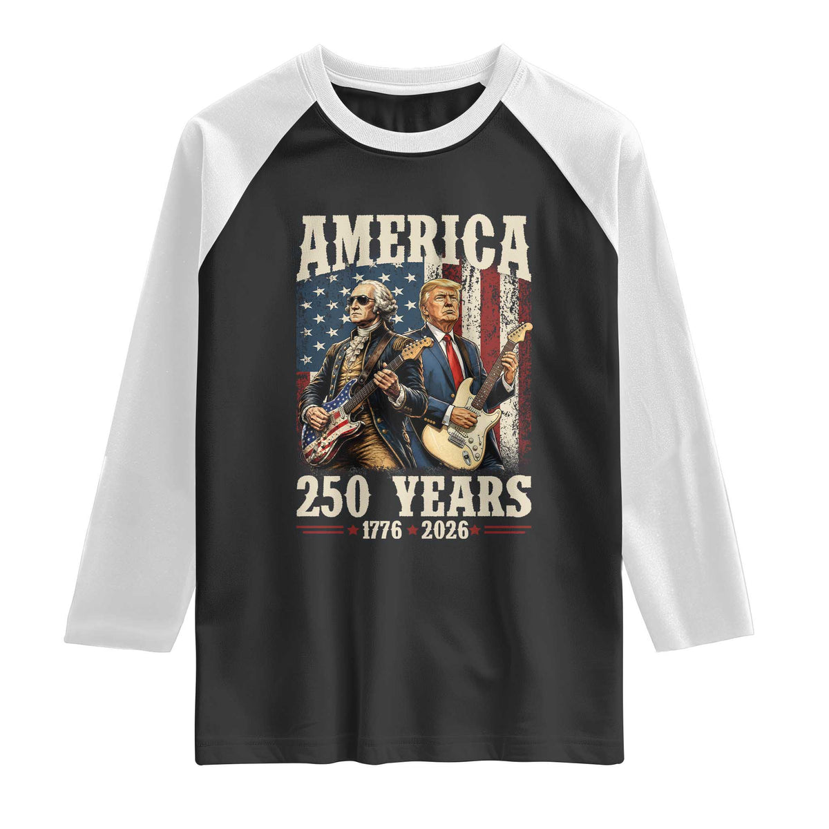 250 Years America Anniversary Raglan Shirt Vintage President Playing Guitar 4th of July