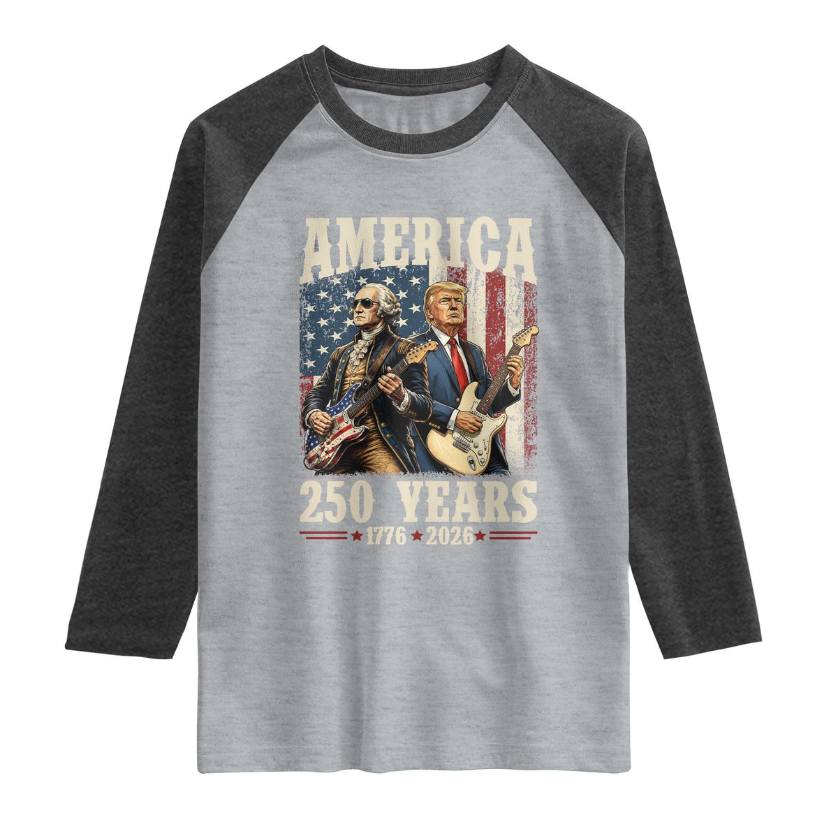 250 Years America Anniversary Raglan Shirt Vintage President Playing Guitar 4th of July