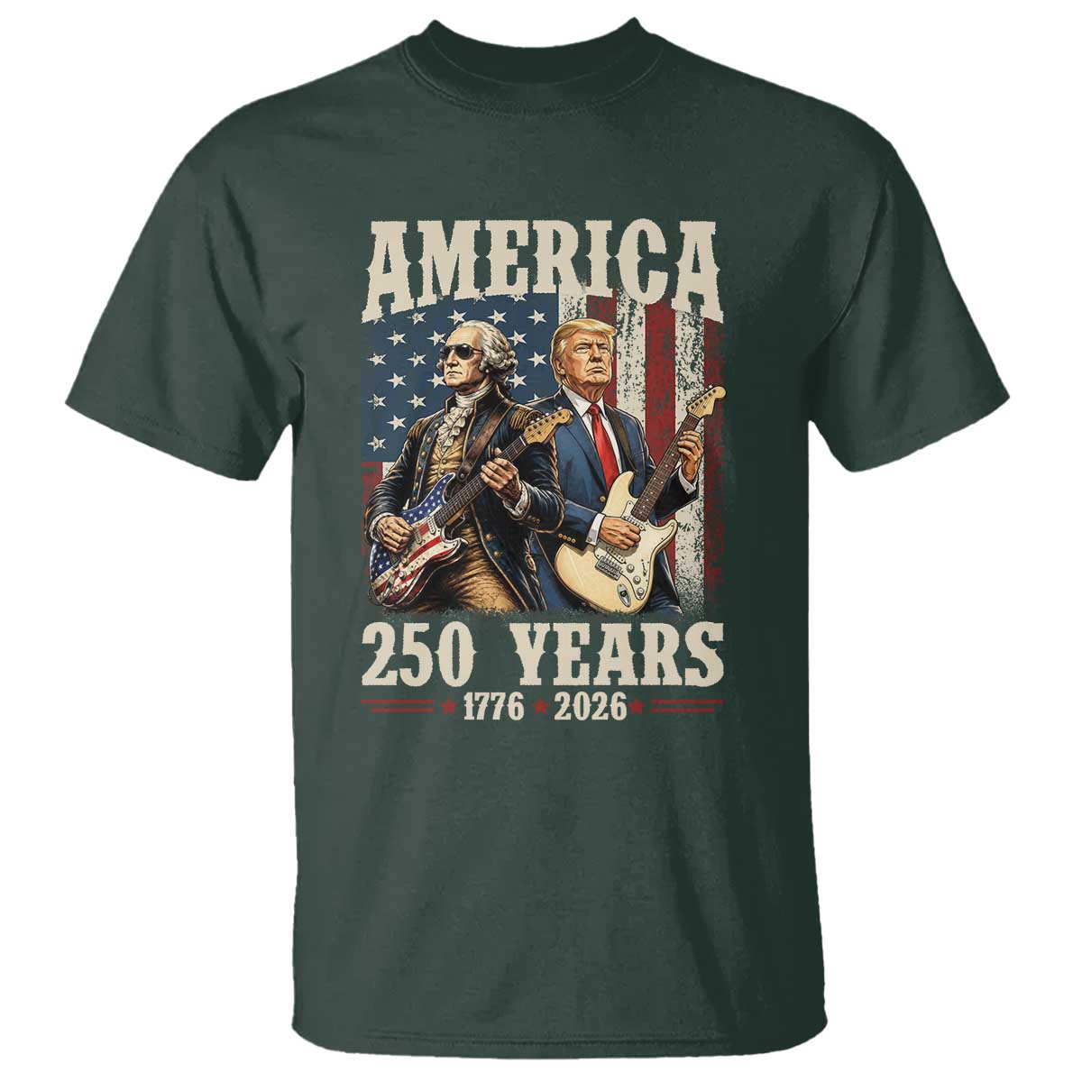 250 Years America Anniversary T Shirt Vintage President Playing Guitar 4th of July