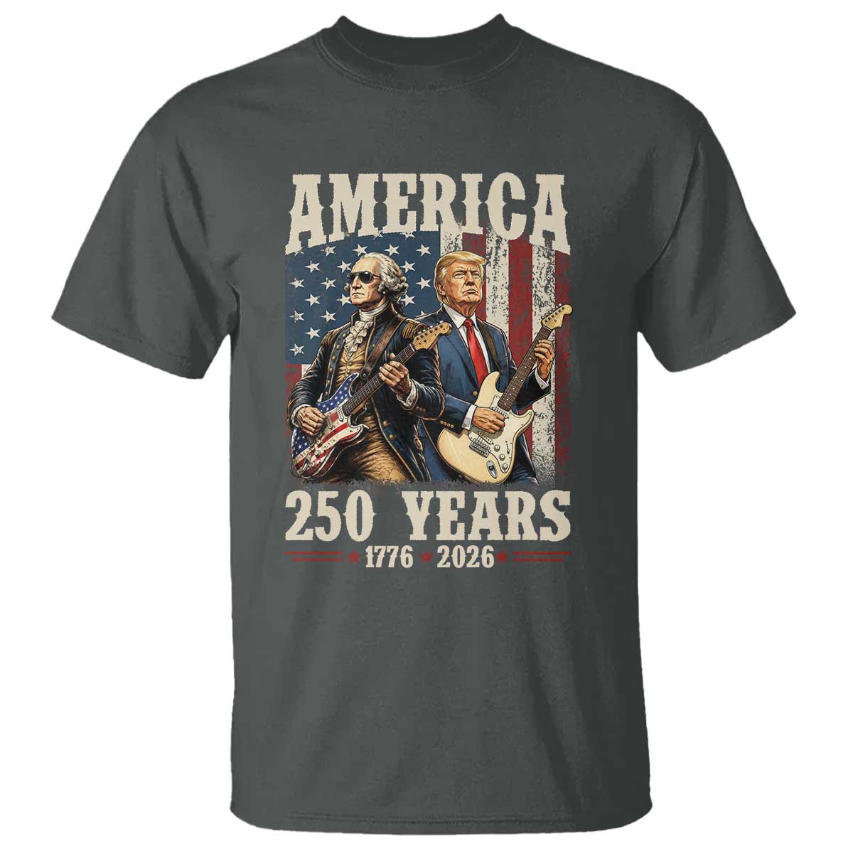 250 Years America Anniversary T Shirt Vintage President Playing Guitar 4th of July