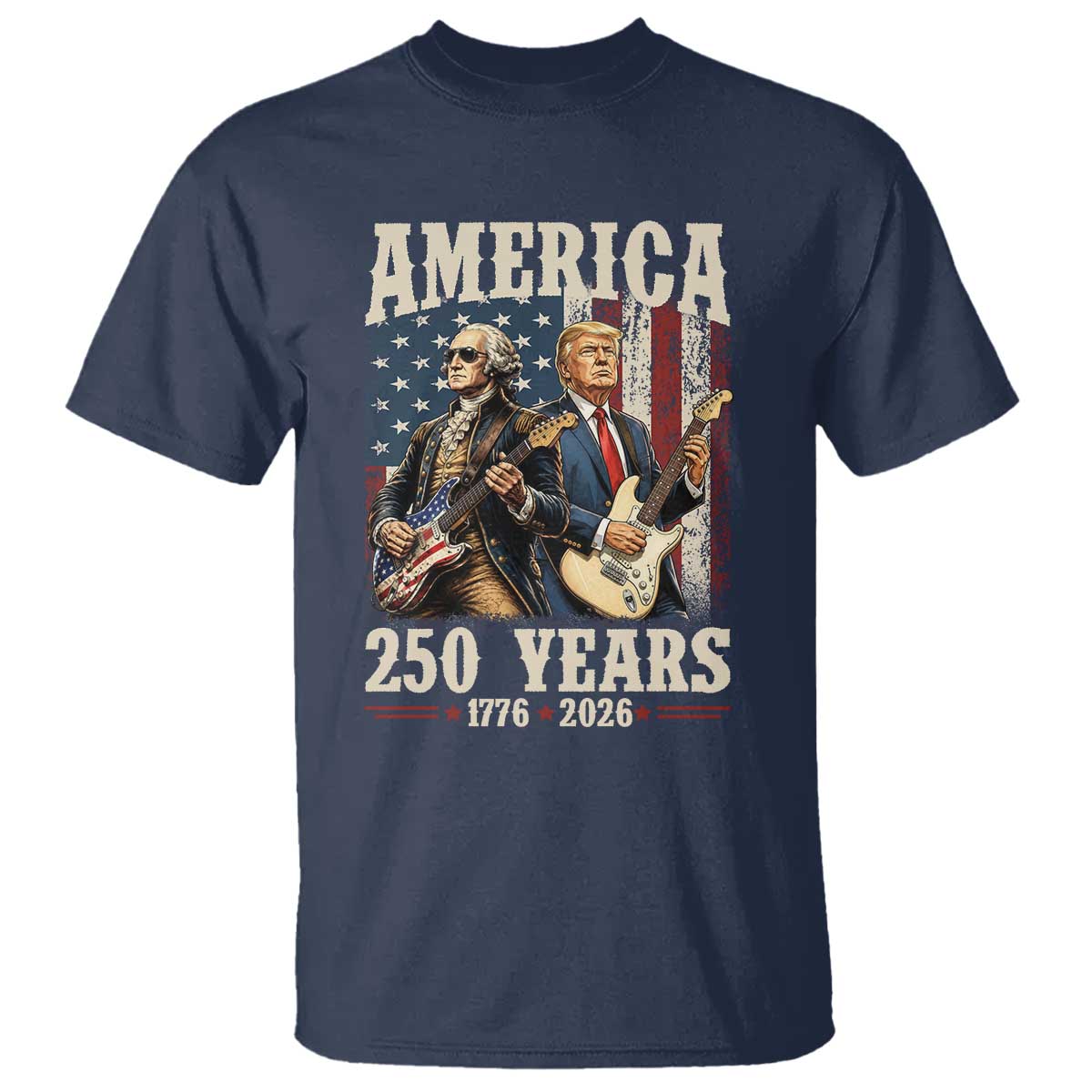 250 Years America Anniversary T Shirt Vintage President Playing Guitar 4th of July