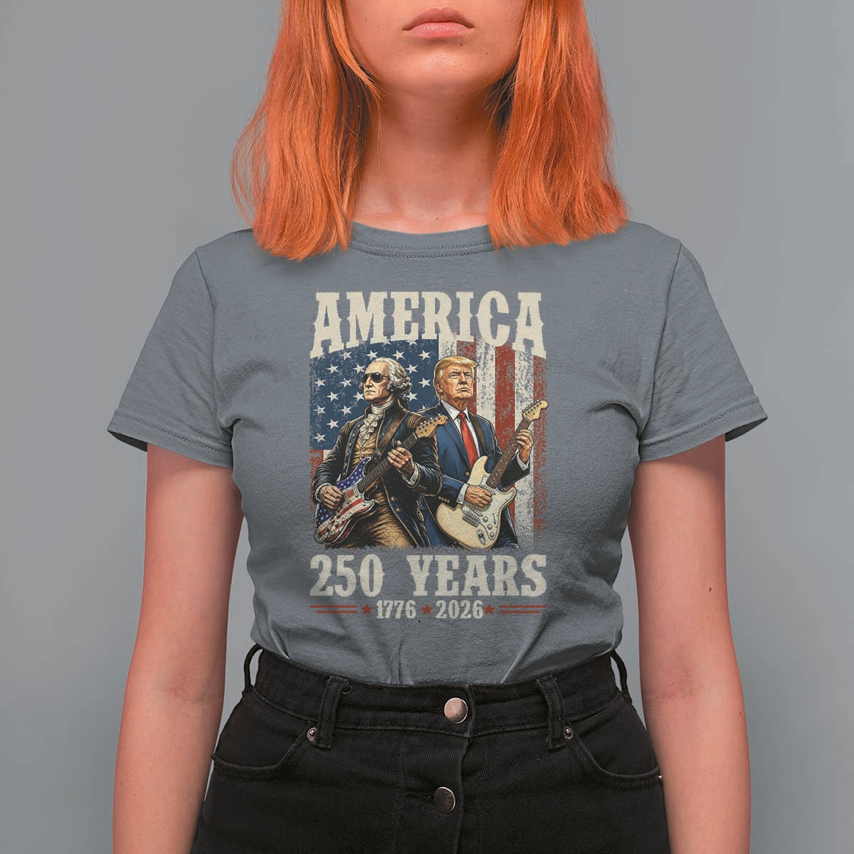250 Years America Anniversary T Shirt For Women Vintage President Playing Guitar 4th of July