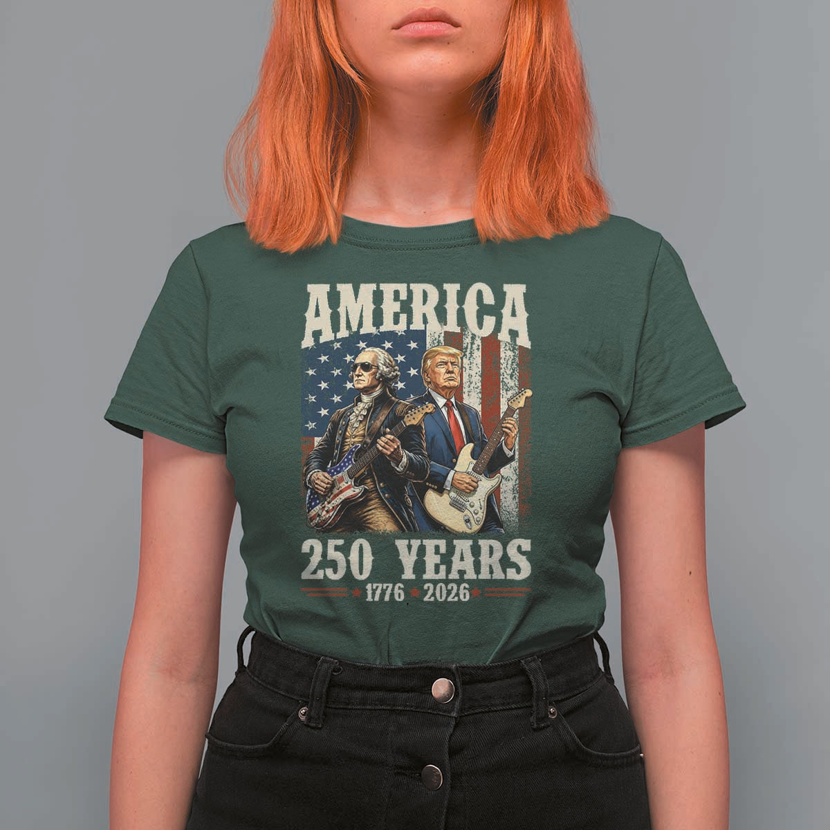 250 Years America Anniversary T Shirt For Women Vintage President Playing Guitar 4th of July