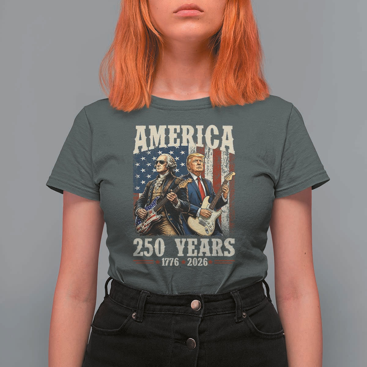 250 Years America Anniversary T Shirt For Women Vintage President Playing Guitar 4th of July