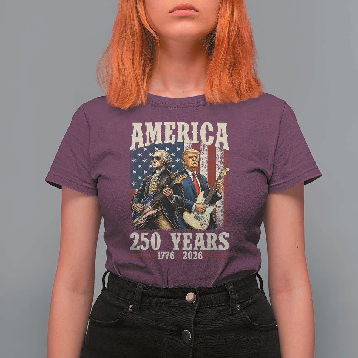 250 Years America Anniversary T Shirt For Women Vintage President Playing Guitar 4th of July