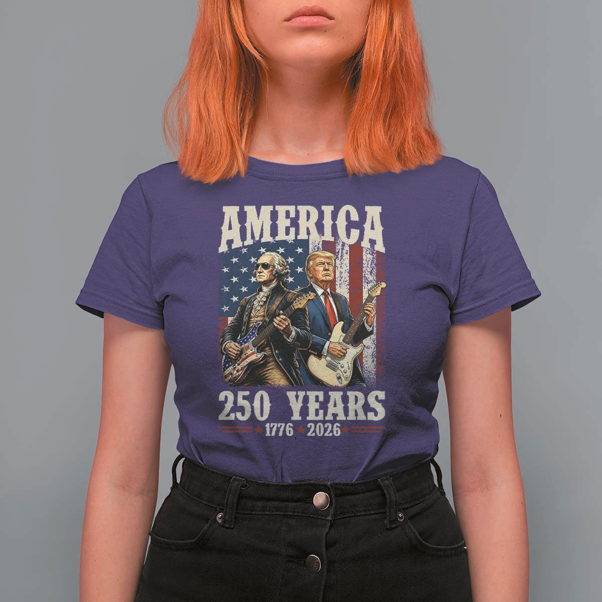 250 Years America Anniversary T Shirt For Women Vintage President Playing Guitar 4th of July