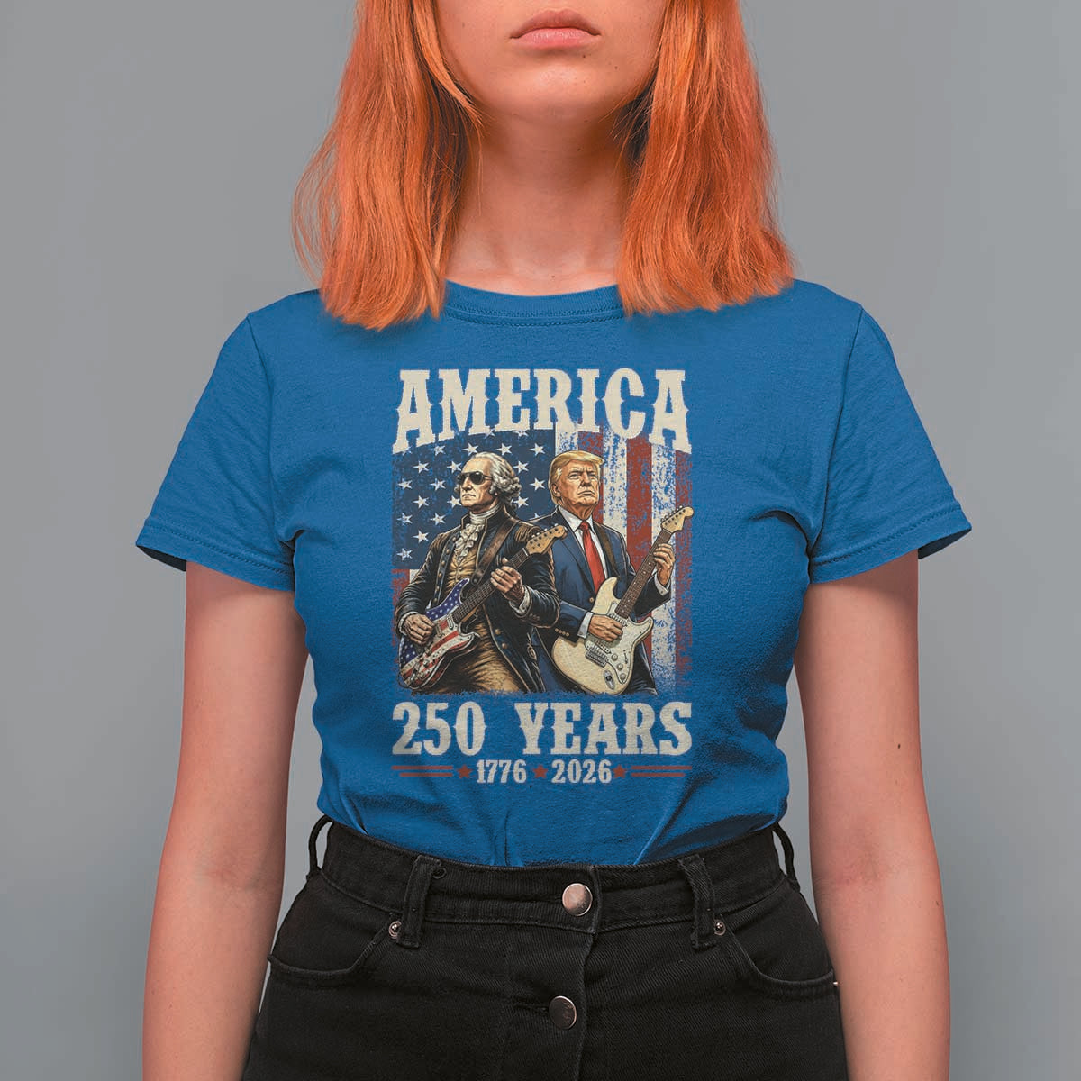 250 Years America Anniversary T Shirt For Women Vintage President Playing Guitar 4th of July
