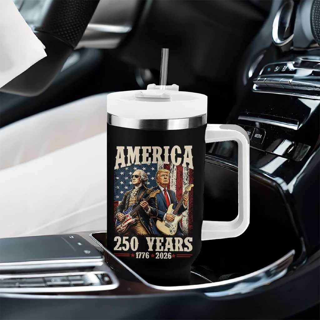 250 Years America Anniversary Tumbler With Handle Vintage President Playing Guitar 4th of July