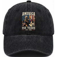 250 Years America Anniversary Washed Cotton Baseball Cap Vintage President Playing Guitar 4th of July