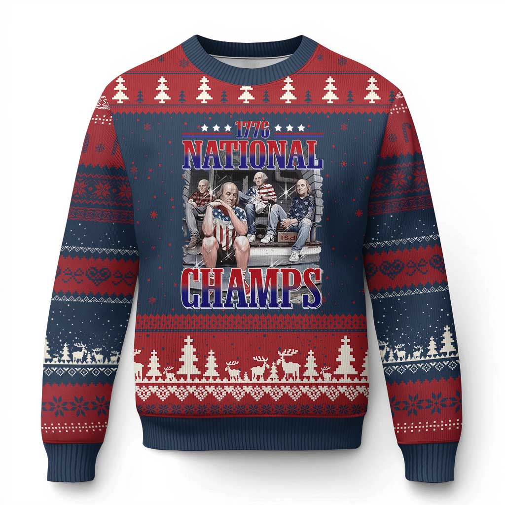 1776 National Champs Ugly Christmas Sweater Funny Founding Father USA 250th Anniversary