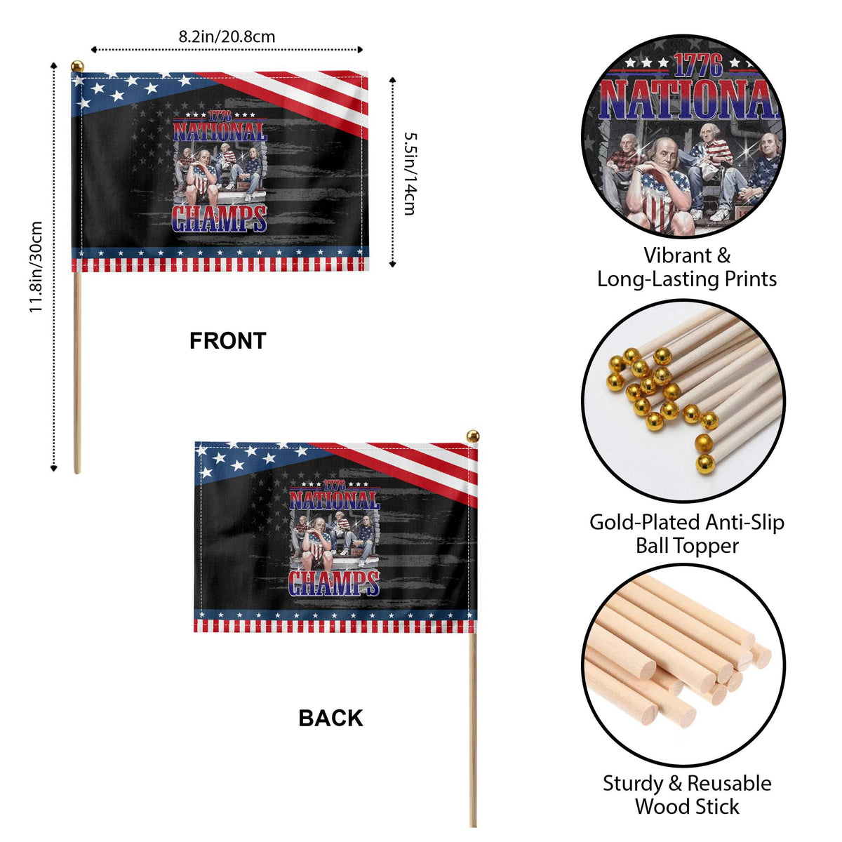 1776 National Champs Patriotic Handheld Flag Funny Founding Father USA 250th Anniversary