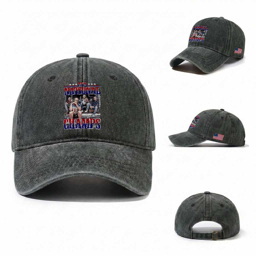 1776 National Champs Washed Cotton Baseball Cap Funny Founding Father USA 250th Anniversary