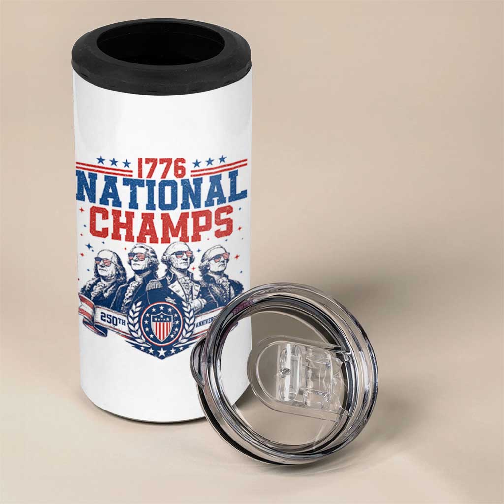 1776 National Champs 4 in 1 Can Cooler Tumbler Funny Founding Fathers Sunglasses Patriotic 4th of July
