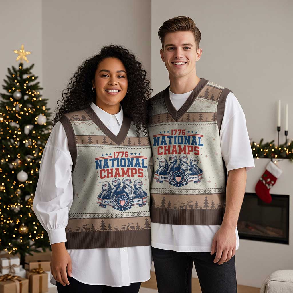 1776 National Champs V-Neck Knit Sweater Vest Funny Founding Fathers Sunglasses Patriotic 4th of July