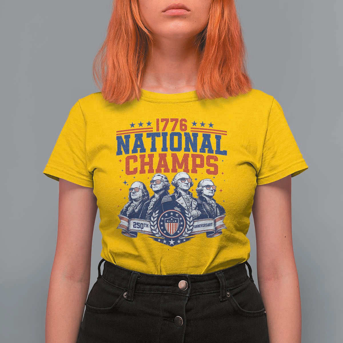 1776 National Champs T Shirt For Women Funny Founding Fathers Sunglasses Patriotic 4th of July