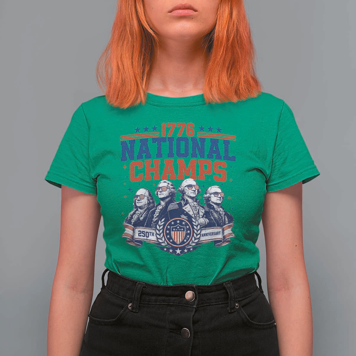 1776 National Champs T Shirt For Women Funny Founding Fathers Sunglasses Patriotic 4th of July